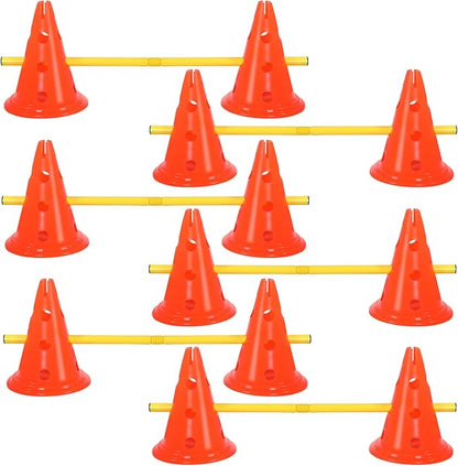 Dog Agility Hurdle Cone Set Dog Agility Course Backyard Set with Height Adjustable Include 12 Cones 6 Rods Training Equipment for Pet Obstacle Course Outdoor Games(Orange, Yellow)