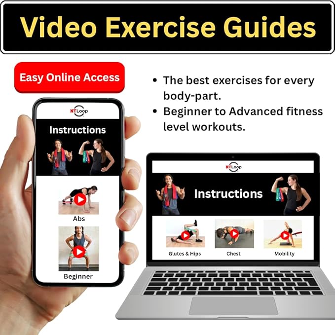 Fabric Mini Loop Bands for Exercise with Instructions - Best Resistance Band for Glutes, Leg Exercises, Muscle Building, Physical Therapy - NT Loop Set of 3