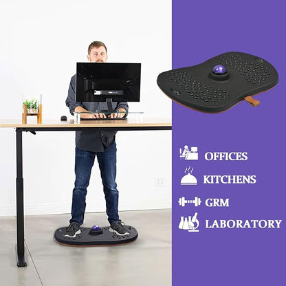 Balance Board for Standing Desk with Massage Ball, Anti-Slip Wobble Board for Office & Home, 360° Rotation Wooden Core Mat for Foot Pain Relief & Anti-Fatigue, Supports 300 lbs