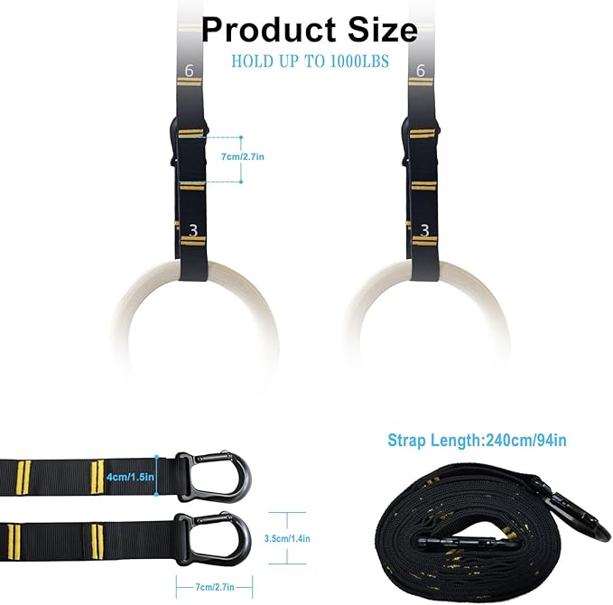 Adjustable Numbered Straps for Gymnastic Rings & Pull Up Handles, 8.2FT Long Each, 1000LBS Weight Capacity, Home Gym DIY Pull Down System Accessories(Only Straps No Rings)
