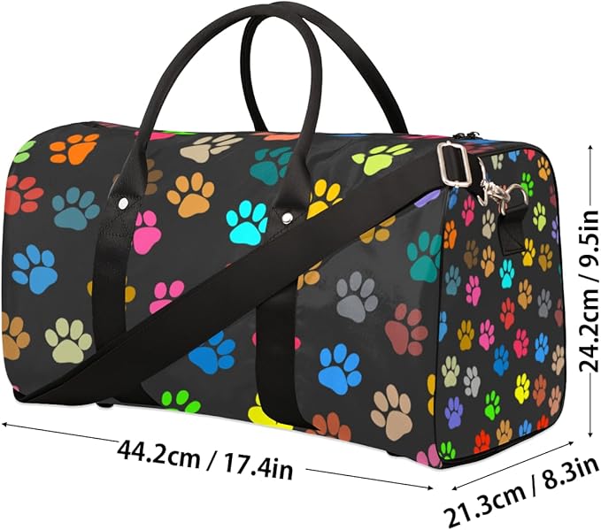 Travel Duffel Bag Cat Dog Paw Print Sport Tote Gym Bag Waterproof Foldable Carryon Weekend Overnight Training Handbag Sports Duffle Bags for Women Men Boys Girls