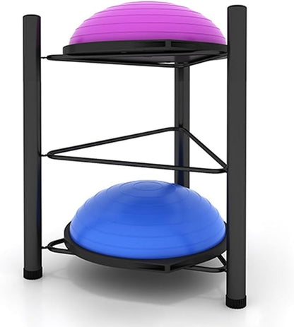 Exercise Half Balance Ball Trainer Holder Storage Rack - Home Fitness Gym Workout Equipment 3/5/6/7 Tier Floor Stand Corner Storage Organizer for Basketball Bowling Medicine Yoga Bosu Balls(Black,3 la