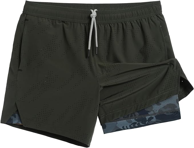 maamgic Mens Running Shorts with Compression Liner 5" Quick Dry Workout Shorts Anti-Chafe Gym Shorts 2 in 1 Athletic Shorts