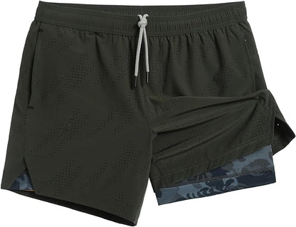 maamgic Mens Running Shorts with Compression Liner 5" Quick Dry Workout Shorts Anti-Chafe Gym Shorts 2 in 1 Athletic Shorts