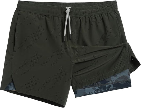 maamgic Mens Running Shorts with Compression Liner 5" Quick Dry Workout Shorts Anti-Chafe Gym Shorts 2 in 1 Athletic Shorts