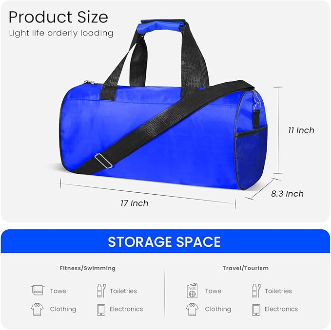 C&F BOGMOST Small Gym Bag for Women & Men,Small Lightweight Duffel Bag Carry On Bags Mini Duffel Travel Bag Waterproof Sports Bags for Workout/Sport/Travel, Blue,Medium