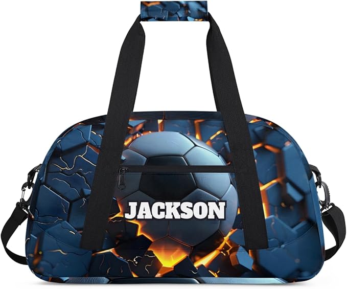 Personalized Soccer Gym Bags for Kids Boys with Custom Name Sport Bags for Training Travel Overnight Weekender, Dark Blue