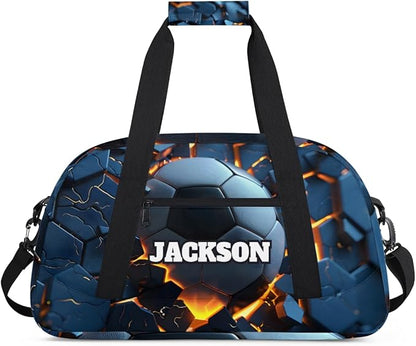 Personalized Soccer Gym Bags for Kids Boys with Custom Name Sport Bags for Training Travel Overnight Weekender, Dark Blue