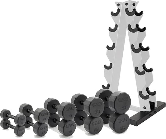 CAP Barbell 150 LB Coated Hex Dumbbell Weight Set with Vertical Rack | Multiple Options