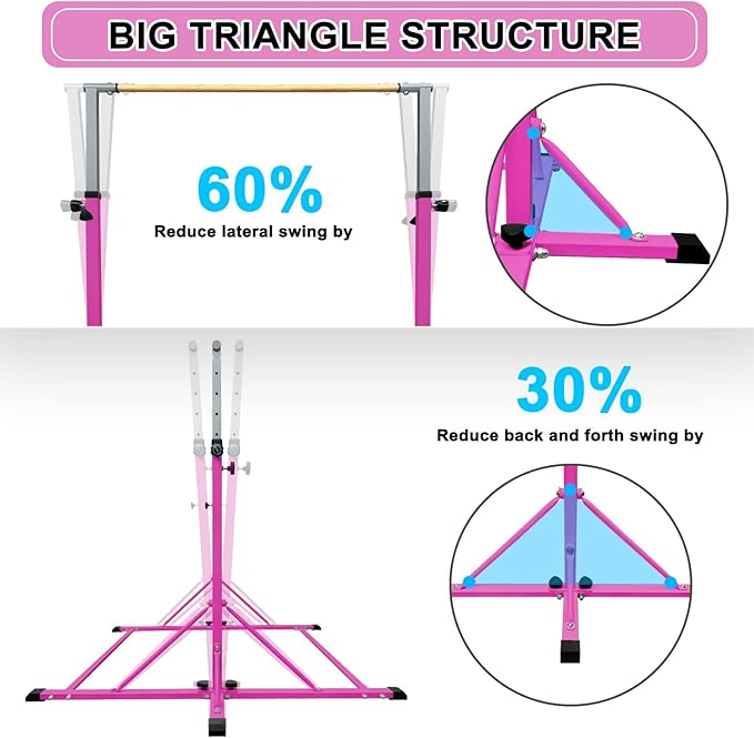 86 York Gymnastics Bar for Kids Ages 3-20, 5FT Base Length, 42" to 63" Adjustable Height, Horizontal Bar, Kip Bar for Gymnast, Gymnastic Training Equipment for Home, Gym Center