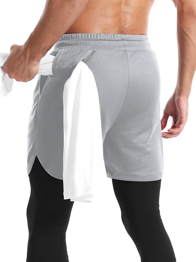 Aolesy Men's 2 in 1 Running Pants, Gym Workout Compression Pants for Men Training Athletic