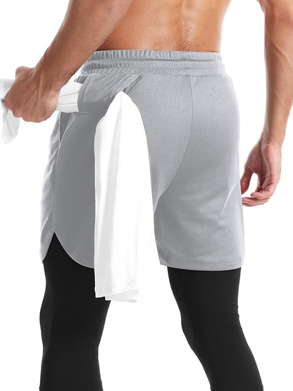 Aolesy Men's 2 in 1 Running Pants, Gym Workout Compression Pants for Men Training Athletic