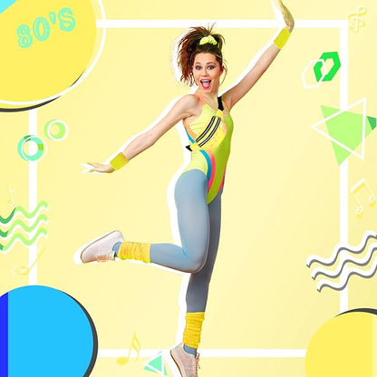 80s Neon Workout Costume Accessories Set 10 PCS Leg Warmers for Women 80s Headband Wristband Fanny Pack for Yoga Running