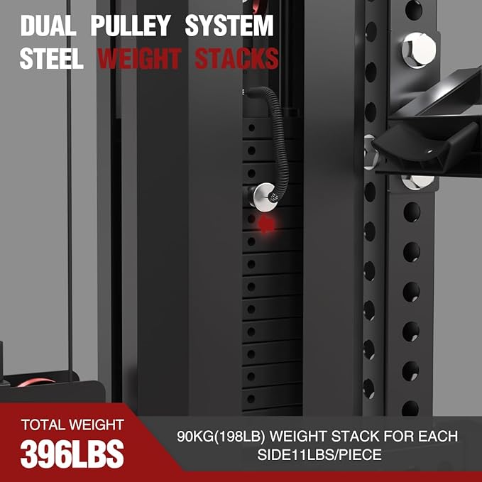 FAGUS Commercial Smithe Machine with Dual Weight Stacks, Power Cage Squat Rack with Lever Arm & Leg Press Attachment, Multi-Function Linear Bearing Cable Crossover Machine for Home Gym