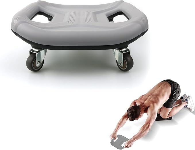 Core Coaster Abdominal Abs Training Machine Equipment, Ab Wheel Roller Exercise for Home Gym, Waist Strength Trainer with a Kneel Mat (Grey)