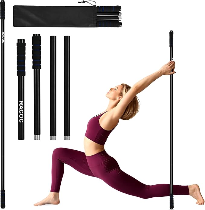 Yoga Stick 5 ft, Sturdy Steel Adjustable Stretching Stick for Mobility, Balance and Flexibility, Versatile Exercise Stick with Non-Slip Ends and Foam Handles for Fitness, and Posture Correction