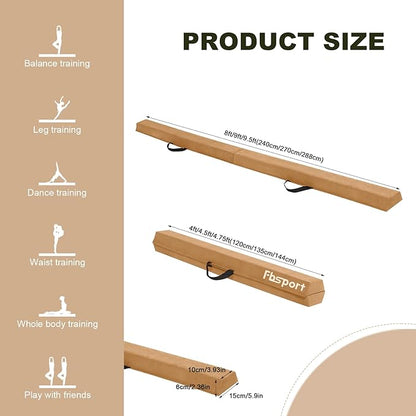 FBSPORT 8ft/9ft/9.5ft Balance Beam Folding Gymnastics Beam Foam Balance Floor Beam Equipment for Kids Adults, Suede Cover Anti Slip Base with Carry Bag for Home School Gym Training