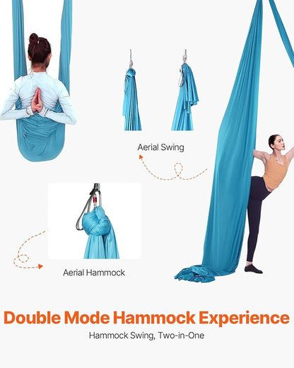 VEVOR Aerial Silk & Yoga Swing, Aerial Yoga Hammock Kit with 100gsm Nylon Fabric, Full Rigging Hardware & Easy Set-up Guide, Antigravity Flying for All Levels Fitness Bodybuilding