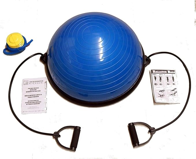 Half Ball Balance Trainer Stability Ball for Full Body Workout, Half Exercise Ball, Yoga Balance Ball Fitness Platform, Half Yoga Ball Balance Trainer Core Strength Training w 2 Exercise Handles (Blue)