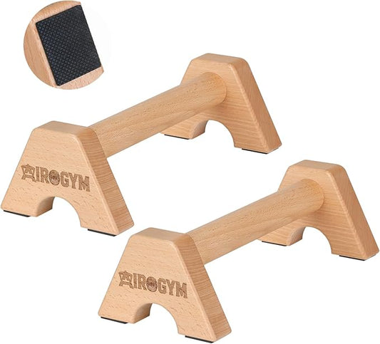 Wooden Push Up Bars for Calisthenics Equipment - Non-Slip Beech Wood Parallettes for Floor Strength Training, Handstand & Home Gym Workout - Support 550 LBS Heavy Duty Pushup Handles Stand