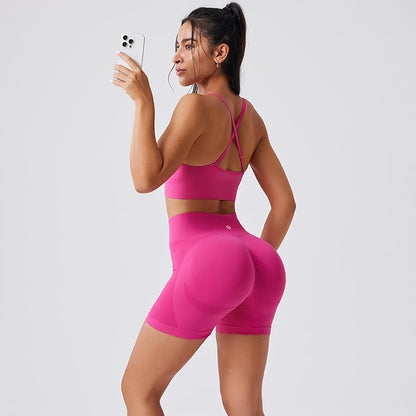 Evercute Women's Gym Shorts 3/4 Pack Seamless Scrunch Butt Lifting Workout Shorts 5" Tummy Control Ruched Booty Yoga Short