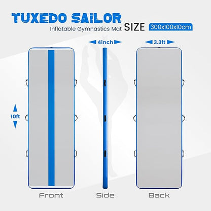 Tuxedo Sailor Inflatable Gymnastics Tumbling Mat Tumble Track Thickness Floor Mat With Electric Air Pump for Gymnastics/Training/Home/Cheerleading/Water/Gym/Yoga