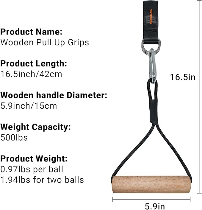 Wooden Pull Up Balls Grips Hand Grips Strength Trainer Exerciser for Chin Up Bar, Kettlebell, Barbell Home Gym Workout Equipment Rock Climbing Grips for Strength Training Max Load 500lbs