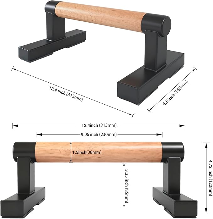 1 Pair Wooden Parallettes Push Up Bars for Men, Strength Training Pushup Stands Handles for Home Calisthenics, Fitness, Floor Workouts Bars Solid Wood with Metal Bracket - Support 600 lbs