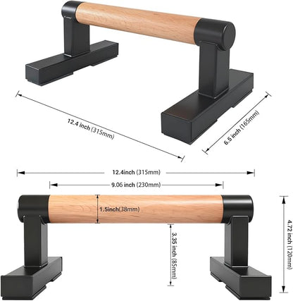 1 Pair Wooden Parallettes Push Up Bars for Men, Strength Training Pushup Stands Handles for Home Calisthenics, Fitness, Floor Workouts Bars Solid Wood with Metal Bracket - Support 600 lbs