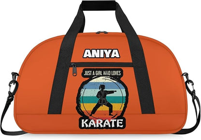 Custom Name Taekwondo Karate Duffle Bag for kids Boy Girls - Personalized Martial Arts Gear Bag, Water-Resistant Sparring Equipment Bag, Karate Orange