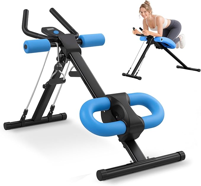 Ab Machine, Adjustable Ab Trainer Machine for Abs Workout at Home Gym, Abdominal Trainer for Stomach Workout, Foldable Abdominal Exercise Machine with Knee Protection and LCD Monitor