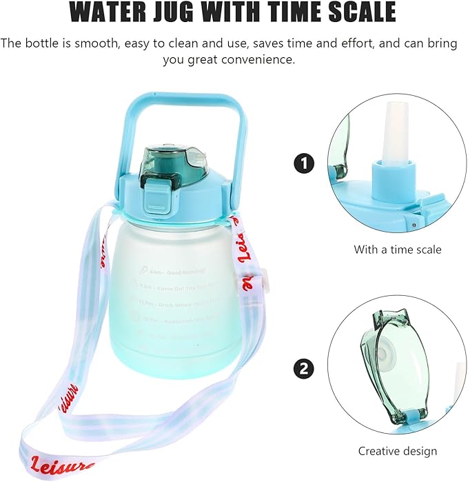 Hemoton Large Capacity Outdoor Fitness Water Jug 1200ml Matte Green Water Bottle with Time Scale for Gym and Sports
