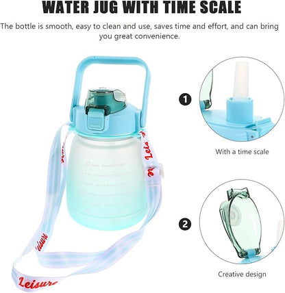 Hemoton Large Capacity Outdoor Fitness Water Jug 1200ml Matte Green Water Bottle with Time Scale for Gym and Sports
