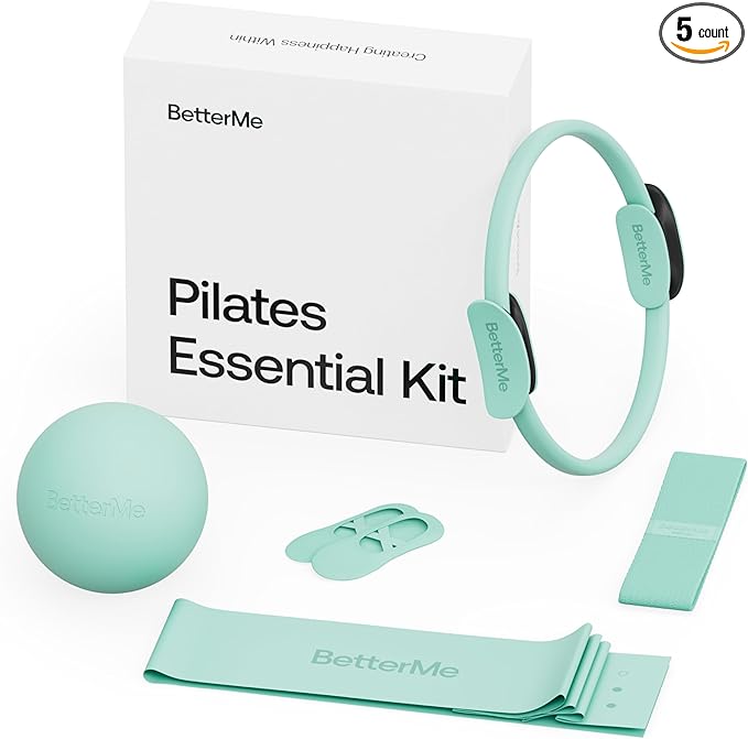 BetterMe Pilates Essential Kit - Pilates Ring, Long Resistance Bands, Pilates Loop Bands, Ball and More - Complete Home Pilates Kit for Women