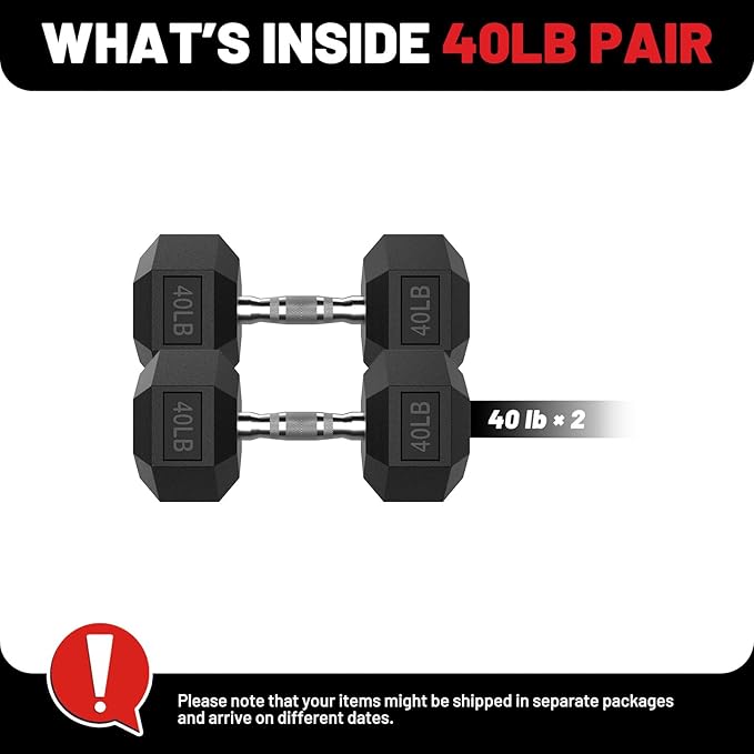 PAPABABE Hex Dumbbell Set with Rubber Grip 2.5-125lb, Odorless Rubber Coated Weight Fixed Dumbbells Set of 2, Weights for Women at Home, Hand Weights for Home Gym & Strength Training,Pesas Para Ejercicios