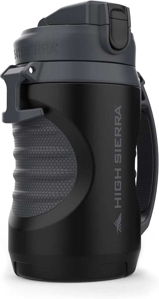 High Sierra 64 ounce Insulated Water Bottle – 64 oz Water Jug, Double Wall Insulation, Leakproof Flip-Top Lid, Silicone Spout, BPA-Free Half Gallon Bottle for Gym, Hiking, Outdoors with Fence Anchor