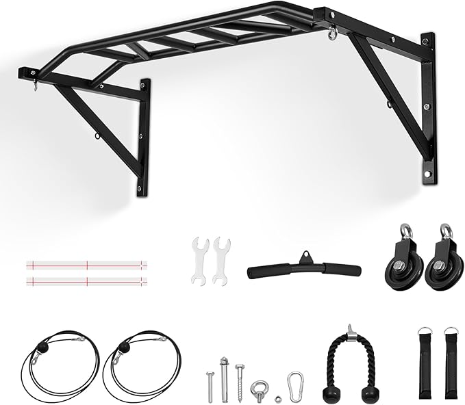 VEVOR Pull Up Bar, Multi-Grip Wall Mounted Pull Ups, 50 in Width Multifunctional Chin Up Training Station, Heavy Duty Steel Upper Body Workout Bars with Hangers, 440 lbs Weight Capacity, for Home Gym
