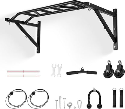 VEVOR Pull Up Bar, Multi-Grip Wall Mounted Pull Ups, 50 in Width Multifunctional Chin Up Training Station, Heavy Duty Steel Upper Body Workout Bars with Hangers, 440 lbs Weight Capacity, for Home Gym
