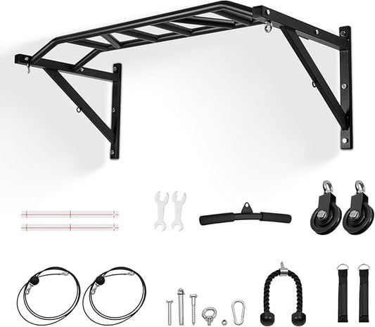 VEVOR Pull Up Bar, Multi-Grip Wall Mounted Pull Ups, 50 in Width Multifunctional Chin Up Training Station, Heavy Duty Steel Upper Body Workout Bars with Hangers, 440 lbs Weight Capacity, for Home Gym