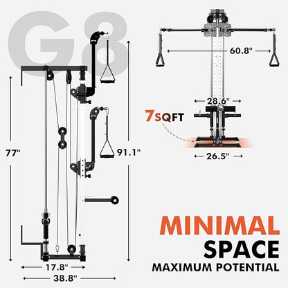 GMWD Cable Machine Home Gym, Wall Mount Functional Trainer with Dual Swivel Arms and 22 Adjustable Positions, All-in-One Cable Crossover Machine for Home