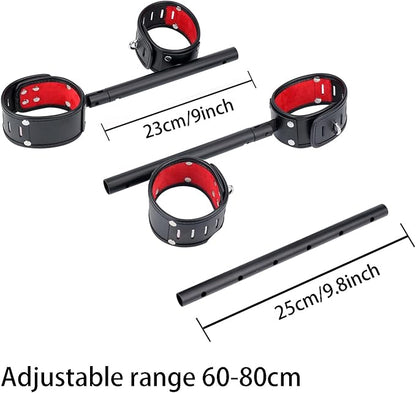 Spreader Bar Heavy Duty Stainless Steel Expandable Silver Bar Home Gym with 4pcs PU Purple Adjustable Strap,Sports Aid Training Fitness Gear Pilates Aid Kit,Yoga Set
