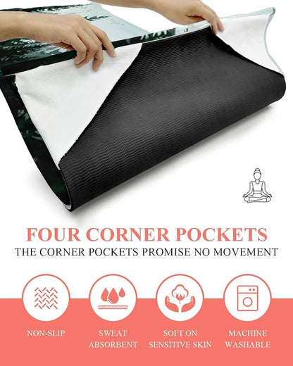 Pine Tree Forest Yoga Mat Towel with Corner Pockets for Hot Yoga Non Slip,Absorbent Yoga Blankets Microfiber Soft Gym Sweat Working Out Fitness Pilates Towels 74"x26" Green Landscape Nature Decor