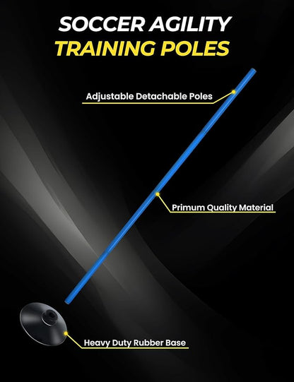 SEAOTTER Soccer Agility Poles Set, 4/6/10 Pcs 6ft Detachable Sports Trainning Speed Poles Slalom Poles with Rubber Base, Agility Training Equipment for Football, Rugby, Basketball, Indoor & Outdoor