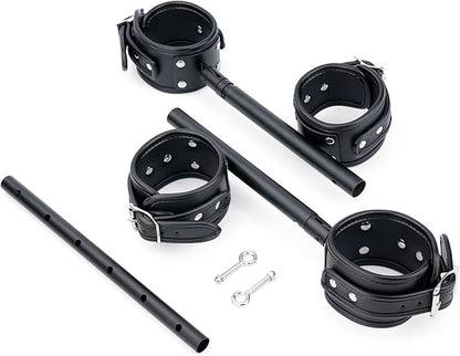 Heavy Duty Stainless Steel Expandable Spreader Bar with 4pcs PU Black--Pink Skull Pattern Detachable Adjustable Straps,Workout Bar for Home Indoor Gym Training Kit