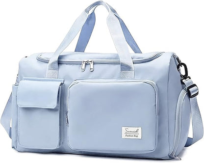 Sports Gym Duffel Bag with Shoes Compartment and Dry Wet Separated Pocket for Men and Women - Blue