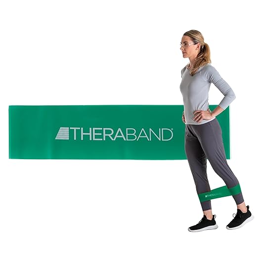 THERABAND Resistance Band Loops, 12" Green, Heavy Resistance, Latex Color-Coded 3" Wide Exercise Band Loop for Home Workouts, Pilates, Strength Training, Physical Therapy, for Women and Men