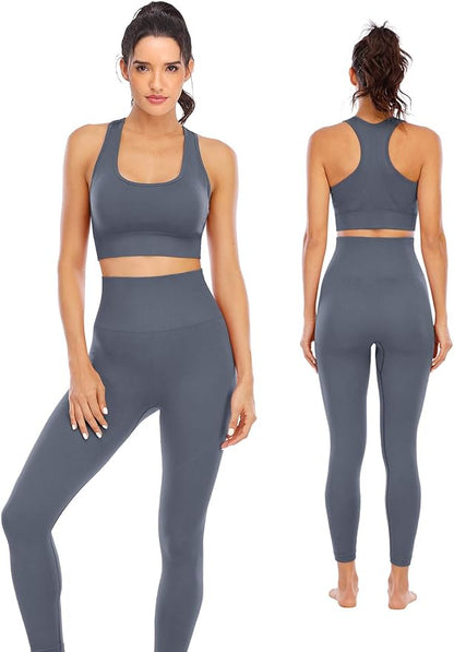 Workout Sets for Women 2 Piece High Waisted Seamless Leggings with Padded Stretchy Sports Bra Sets Gym Clothes