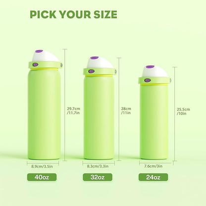 POWCAN 24 oz Insulated Water Bottle: 2-in-1 Push-Button Spout & Quick-Flip Straw, Leakproof, Cold 24Hrs, Lockable, Fits Car Cup Holder, Stainless Steel Cup for Sports, Travel, Daily Use (Scare School)