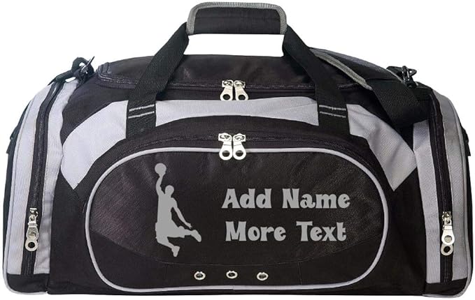 Personalized SportS Duffel Bag With Custom Name & Text - Basketball Black