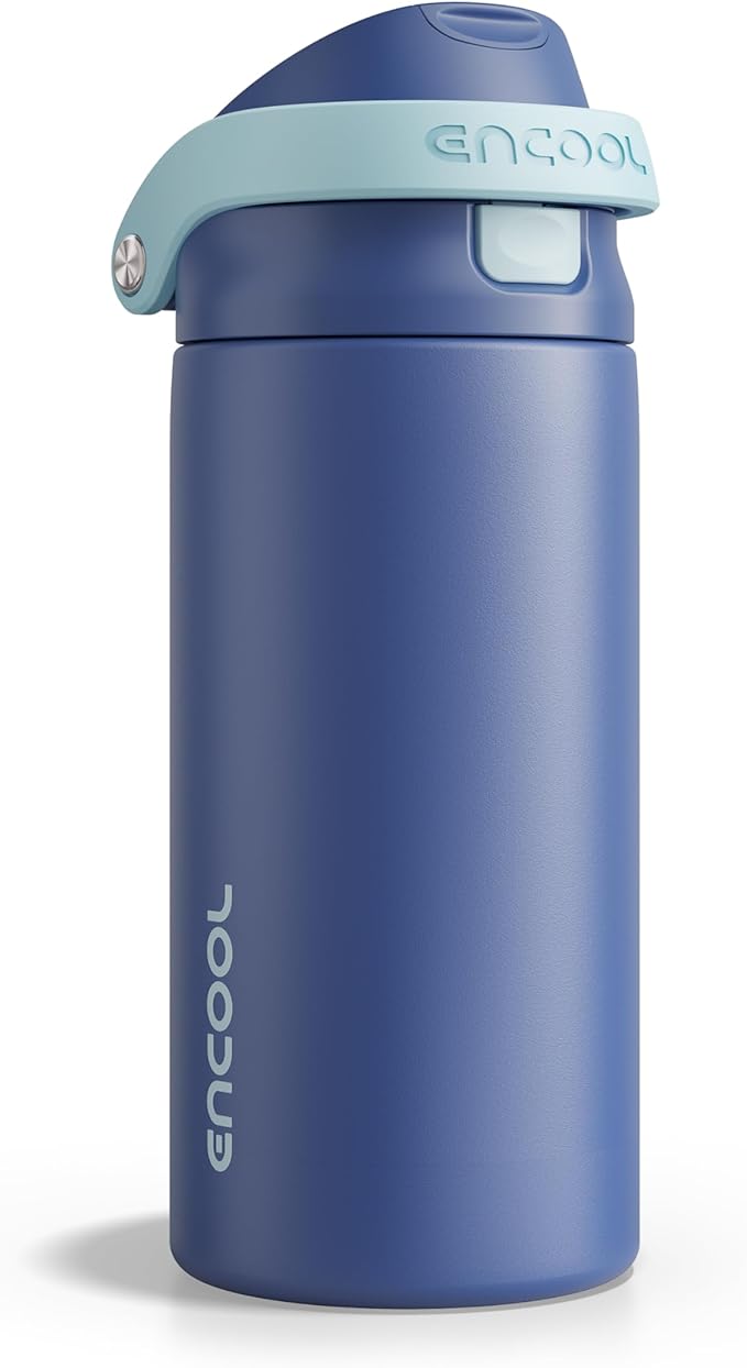 ENCOOL Leakproof Insulated Water Bottle with Straw Dual-Sip Water Bottle Bag-Safe Design for Work, Commute & Gym – Keeps Drinks Cold All Day, 18 oz, Blueberry